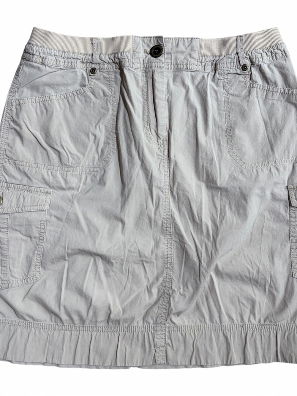 Chicos Women Cream Beige Khaki Cargo Skirt Size 0.5 Cotton Spandex Utility Skirt